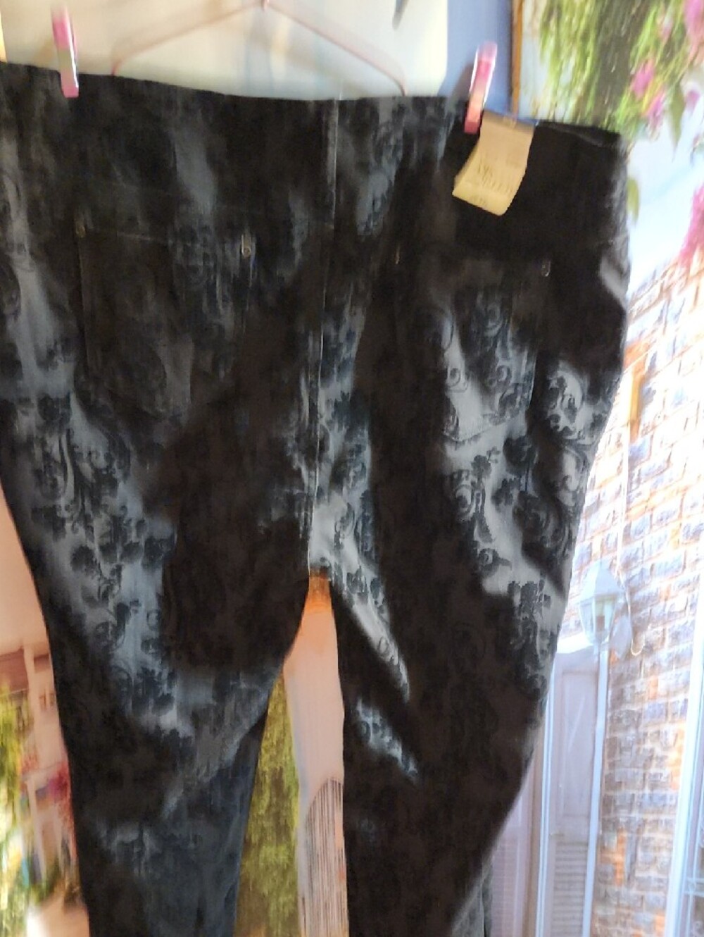 Terra Sky Black Velvet Burnout Floral Skinny Pants Size 2x - Picture 4 of 12
